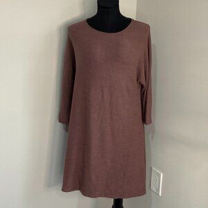 Wilfred Free Round Neck A-Line Dress 3/4 Sleeve Lightweight Size S Brown